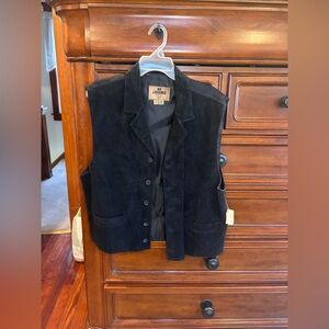 J. Riggings Black Leather Vest Men’s Large Western Button Front NWT